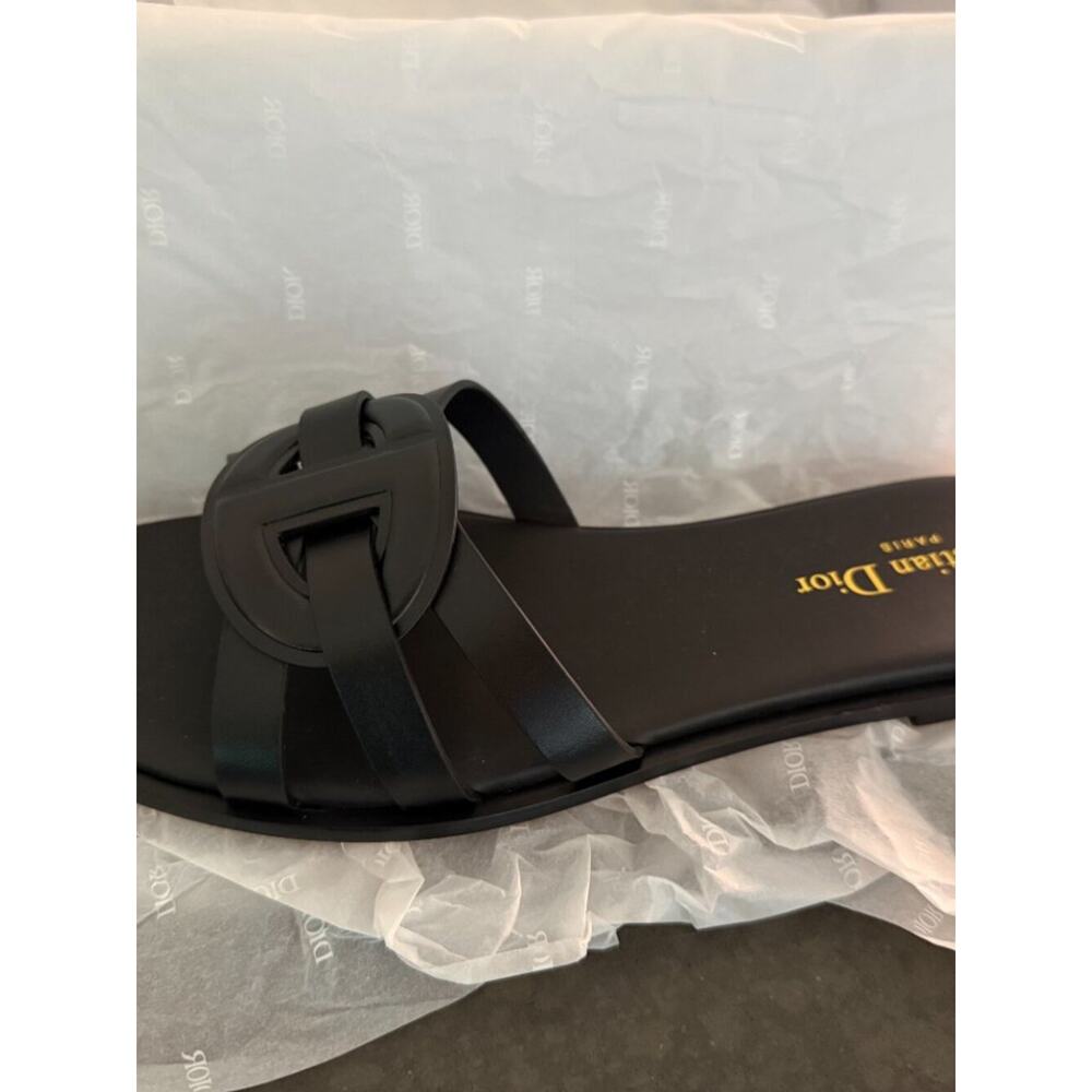 Christian Dior Black D-Club Calfskin Slide Sandals Size 38 NWT Box Dust Bag - Picture 6 of 10